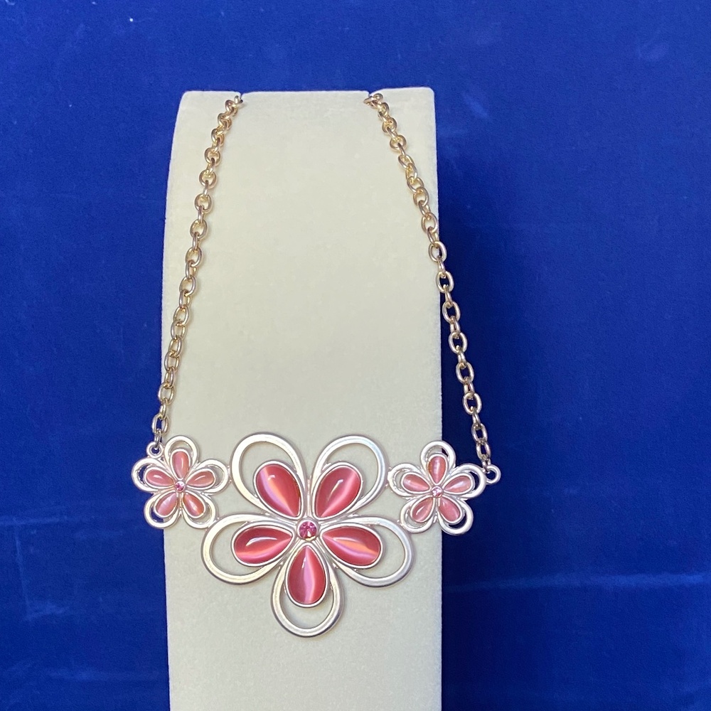 Pink and Silver Flower Necklace